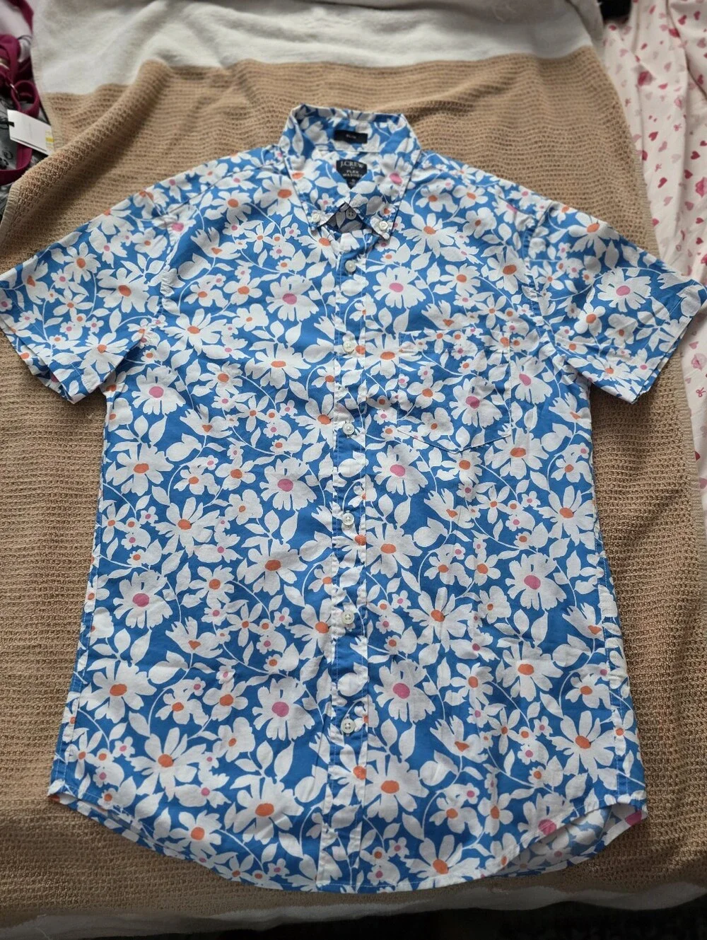 J. Crew Blue Floral Short-Sleeve Button-Up Shirt